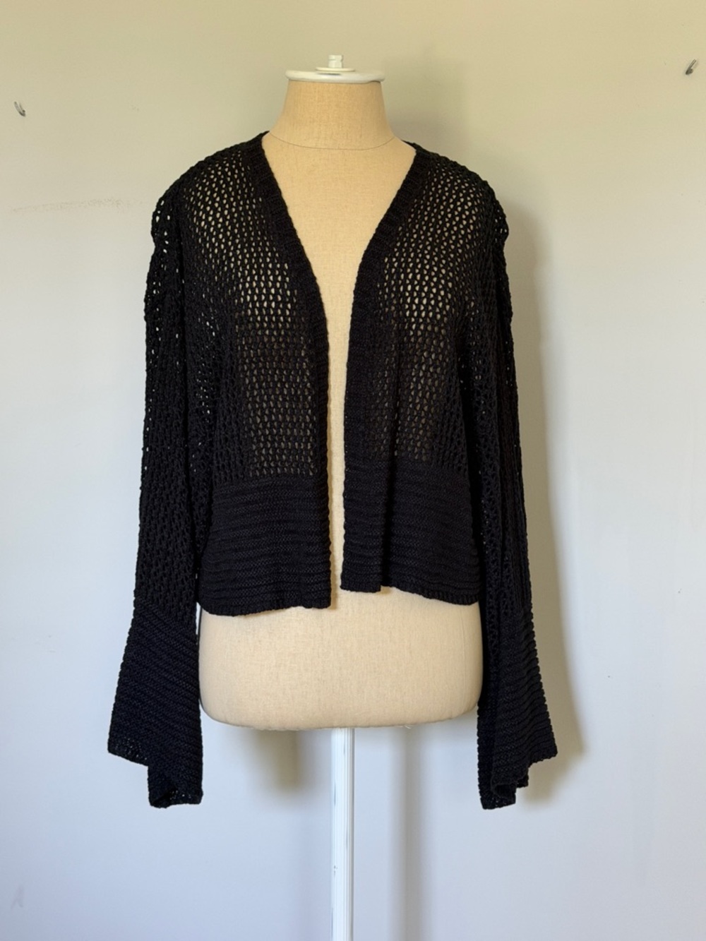 Anthropologie Black Open-Weave Cropped Cardigan
